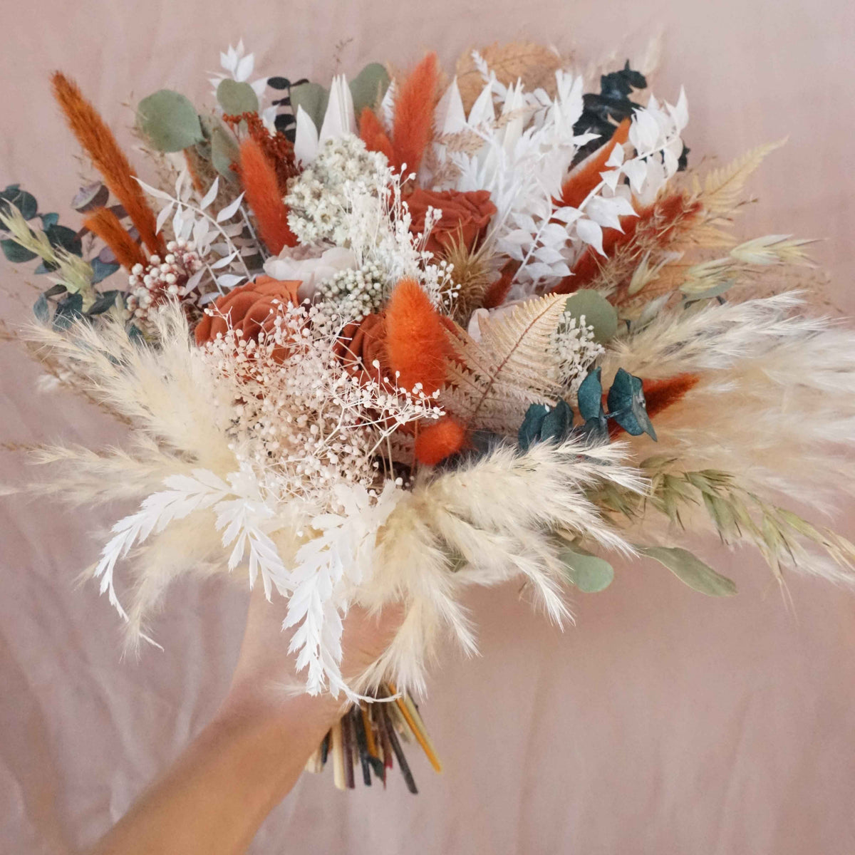 Pampas  and Eucalyptus Dried Flower Bouquet ,Flower Arrangement , bridebouquet,dried flower ,burnt orange color bouquet