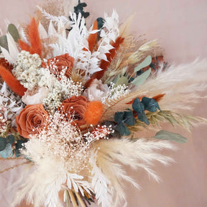 Pampas  and Eucalyptus Dried Flower Bouquet ,Flower Arrangement , bridebouquet,dried flower ,burnt orange color bouquet