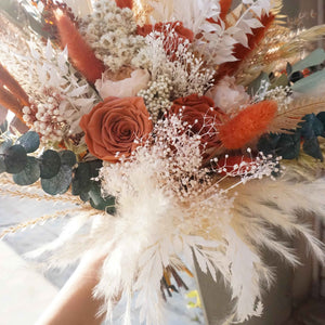 Pampas  and Eucalyptus Dried Flower Bouquet ,Flower Arrangement , bridebouquet,dried flower ,burnt orange color bouquet