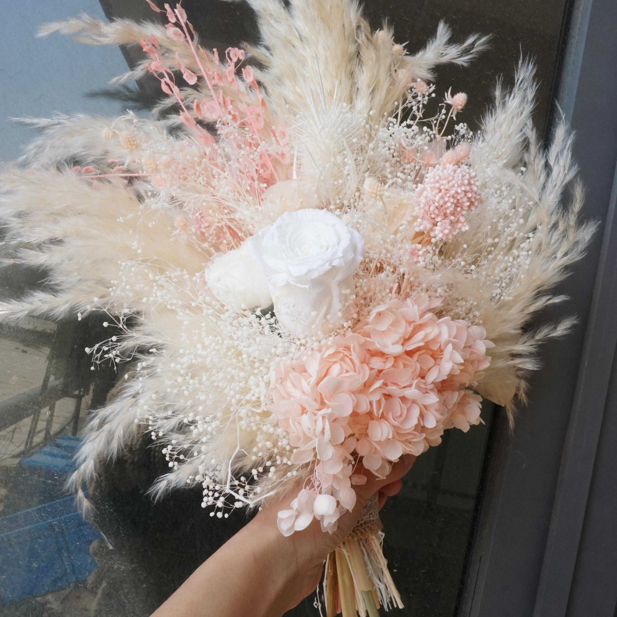 Dried Flower Bouquet. pink color Wedding Flowers for Bride, Bridal, Bridesmaid Flowergirl. Buttonholes to match. Dried Wedding Flowers