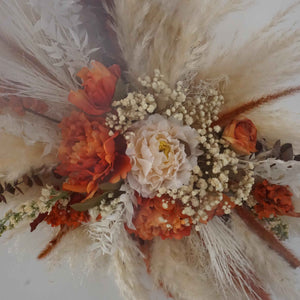 Pampas arch arrangement | Pampas wall decor | Pampas and Palm swag | Salon wall decor | Wedding arch | Backdrop decor | Pampas cloud